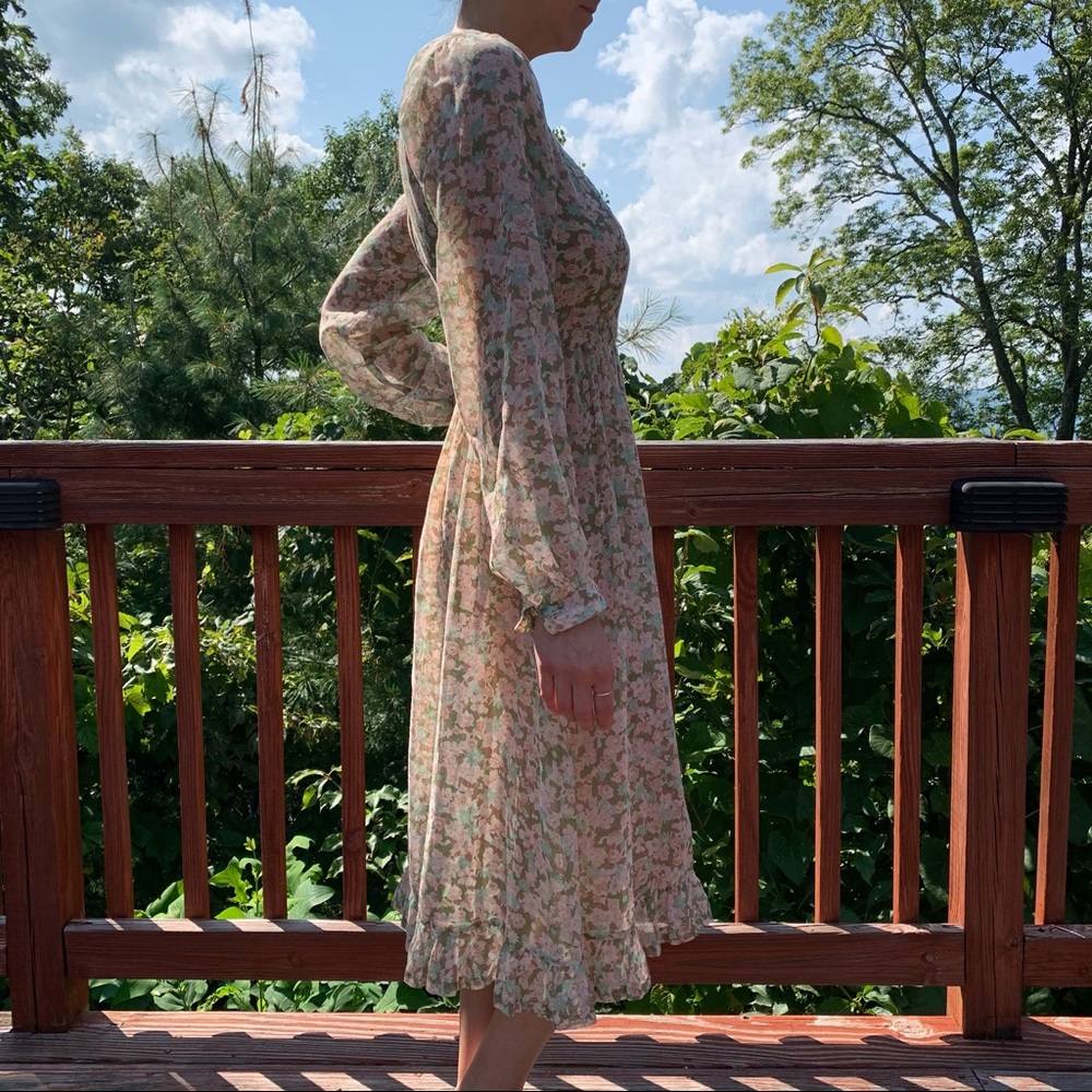 Prairie Floral Dress Vintage Long Sleeve Summer - Picture 3 of 4